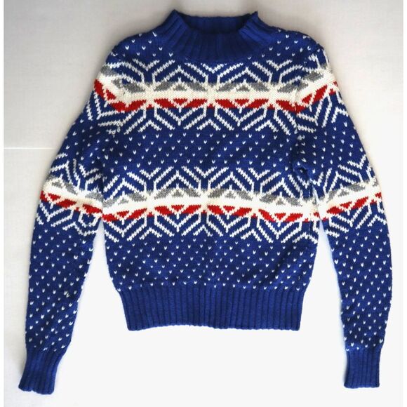 Abercrombie & Fitch Women Sz M Red/White/Blue Snowflake Crewneck Knit Sweater - Picture 1 of 5